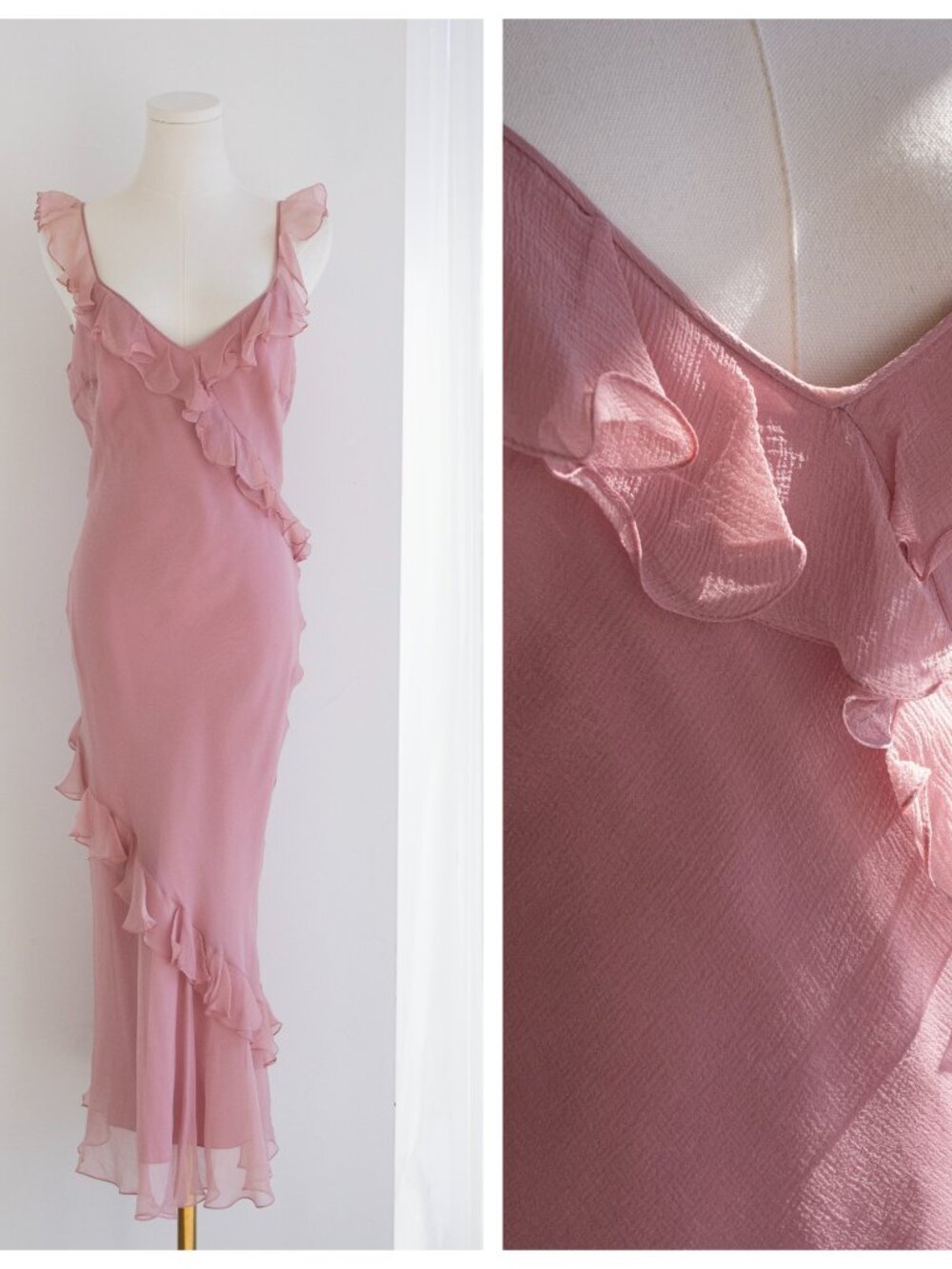 Christian Dior by John Galliano S/S 2003 Dusty Pink Ruffle Midaxi Dress